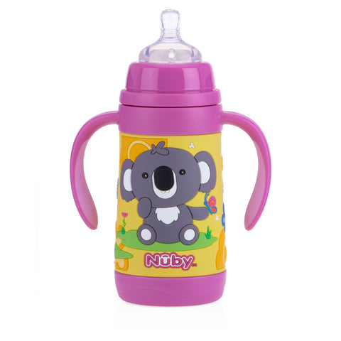 Nuby HK Sale 3 Stage Stainless Steel Cup Set with 3D Sleeve - Pink
