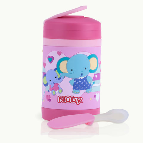 Nuby HK Sale 430ml 3D Stainless Steel Food Jar with Vinyl Wrap - Elephants