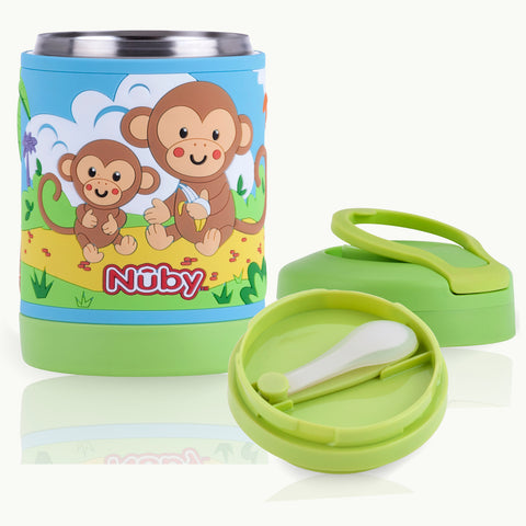 Nuby HK Sale 430ml 3D Stainless Steel Food Jar with Vinyl Wrap - Monkey